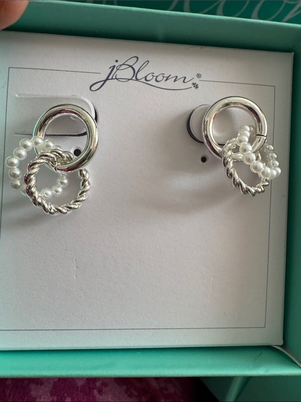 bloom Silver and White Pearl Interlock triple Hoop Earrings Women’s jewelry